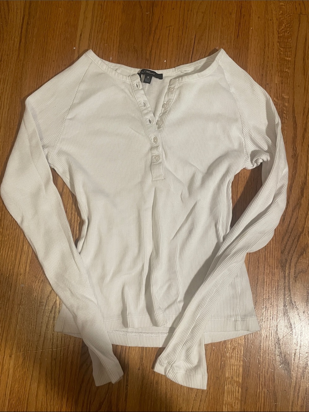 Clean girl White Ribbed Henley Long Sleeve Tee